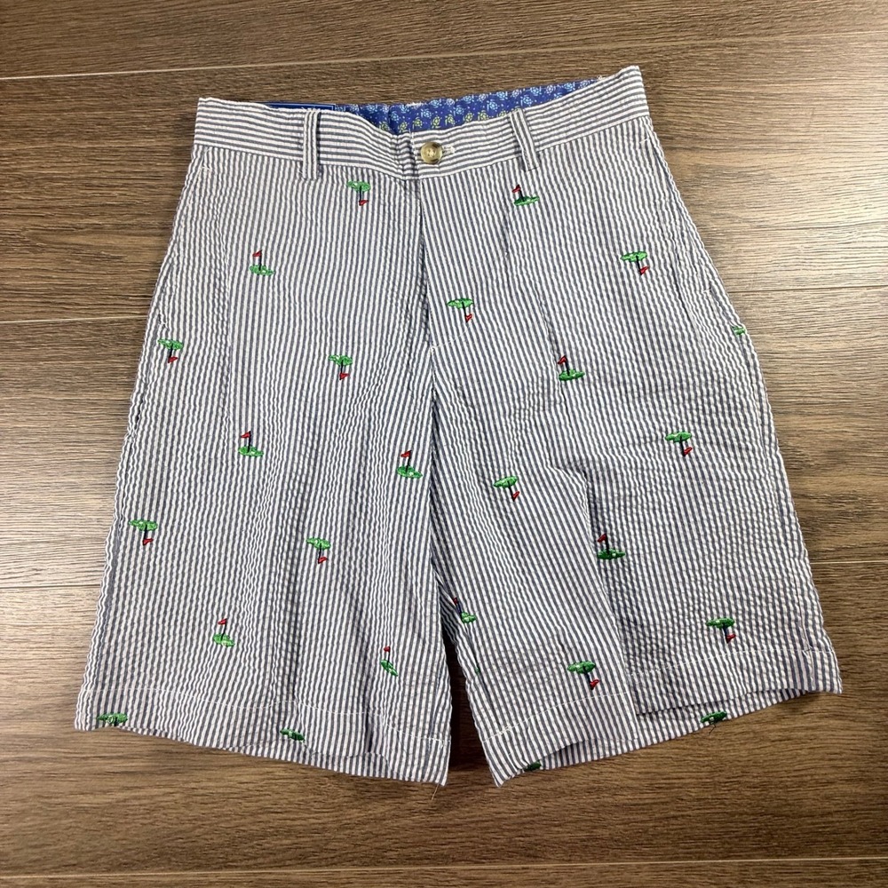 J. Bailey Boys Blue White Seersucker Golf Embroidered Pete Shorts Size 10 NWT